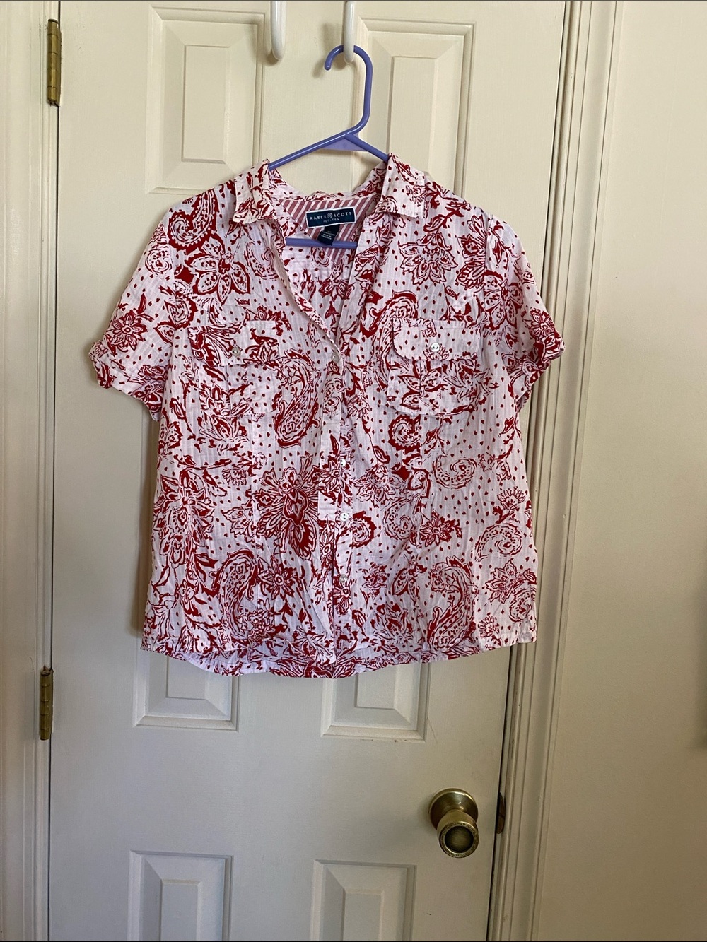 Karen Scott White and Red Top XL Petite